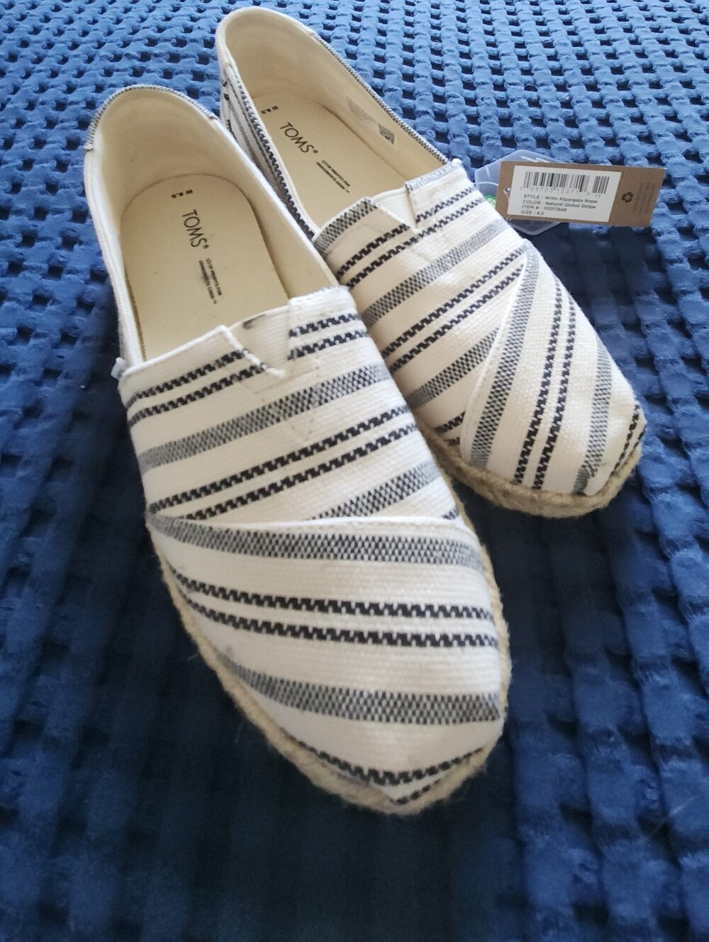 Toms NWT Alpargata Women’s Striped Espadrille Slip-Ons in Cream Navy Size 8.5